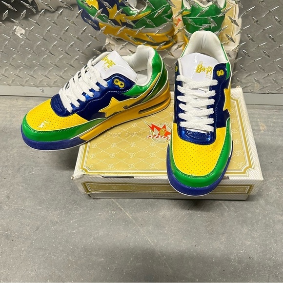 Vintage y2k bape roadsta sneakers shoe green white blue yellow mens 9 NEW - Picture 8 of 12